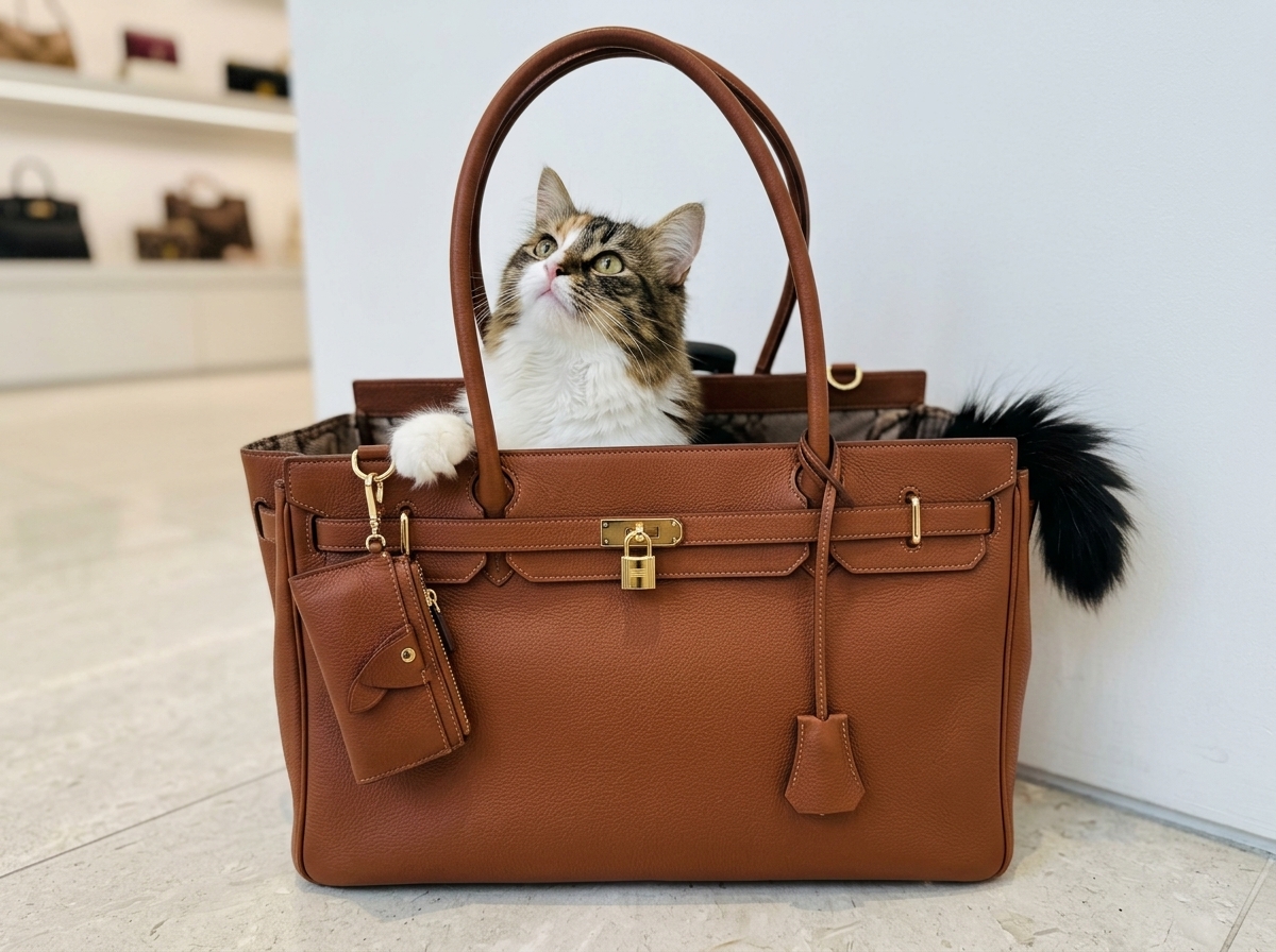 Cat in luxury Pecan Madison carrier