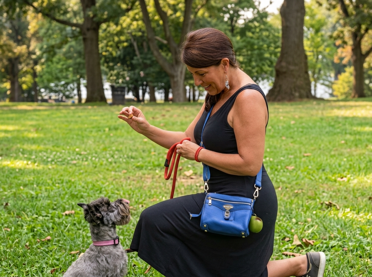 Active pet training with hands-free crossbody pouch